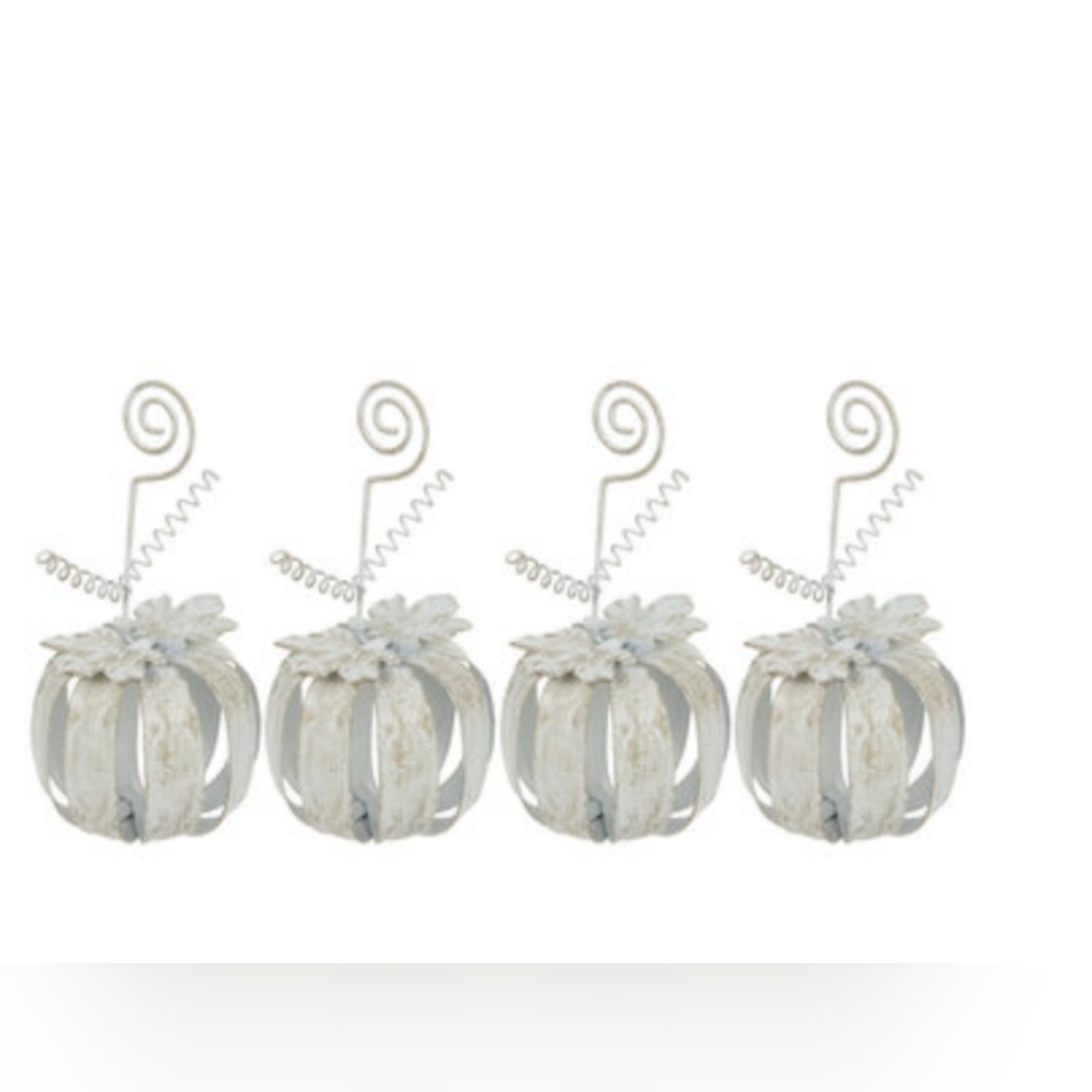 🆕 Distressed Ivory Metal Pumpkin Name Card Holders